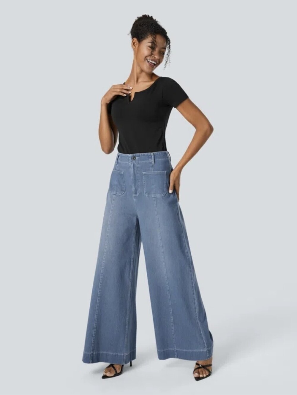 NWT Halara Flex High Waisted Pocket Wide Leg Jeans Azure Blue Large Tall